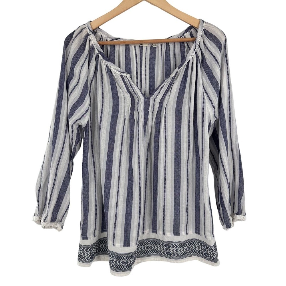Dylan Tops Womens Small Notched Airy‎ Blue White Embroidered Trim Boho - Picture 2 of 10